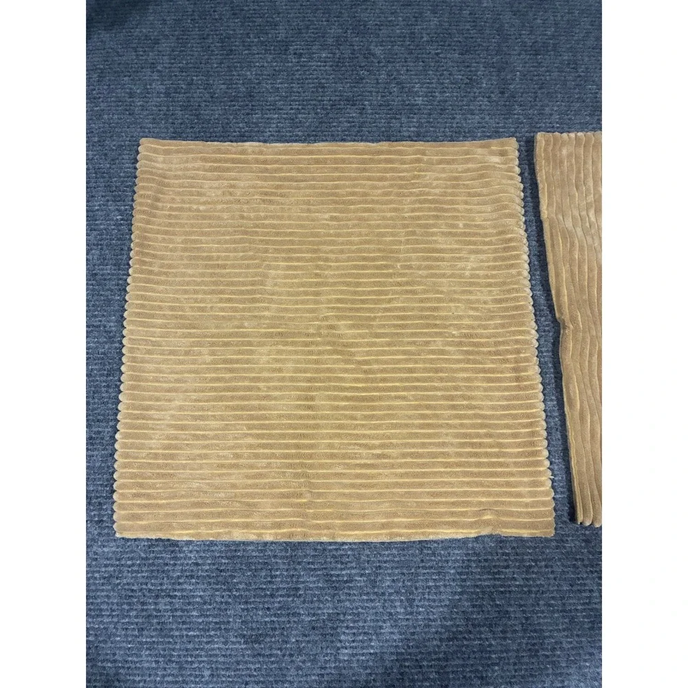 Set 2 Beige Brown Mustard Corduroy Ribbed Square Throw Pillow Covers 19x19 Boho